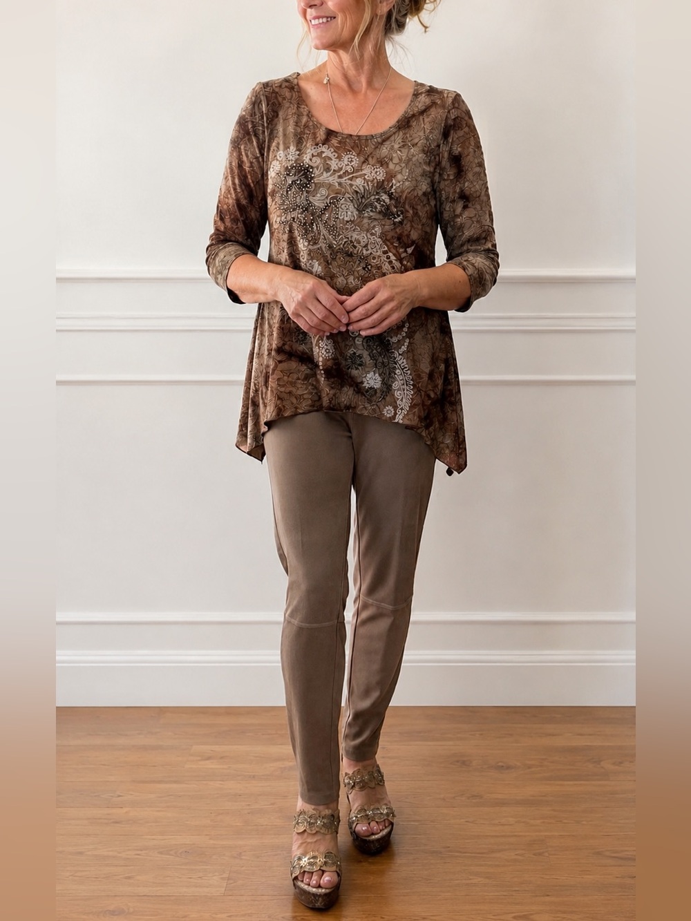 Baccini Faux Suede Pull-On Pants Petite XL Taupe Stretch Slim Leg